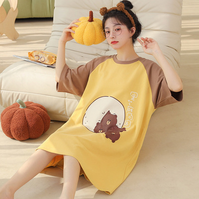 new pattern Nightdress summer have more cash than can be accounted for Overknee Large student cotton material Sleeve T-shirts Easy Home Furnishings goods in stock wholesale