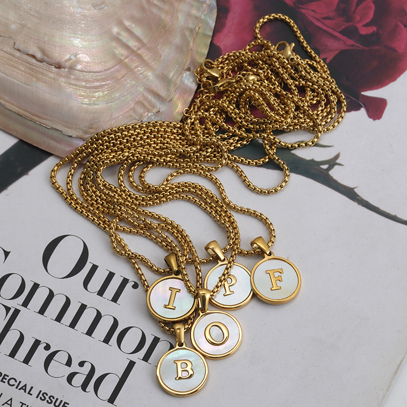Fashion Letter Titanium Steel Plating Inlay Shell Pendant Necklace 1 Piece
