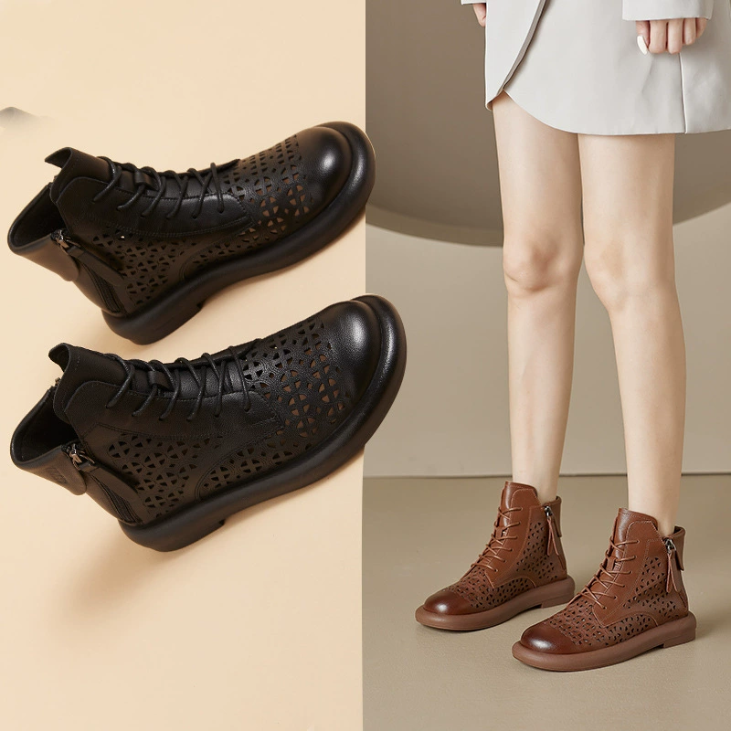 Martens, retro low boots with zipper, genuine leather, plus size