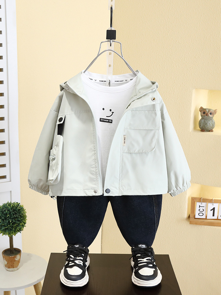 7542 chaqueta de primavera para niños 2025 nuevos modelos de primavera y otoño para niños con capucha top estilo occidental ropa de primavera coreana marea