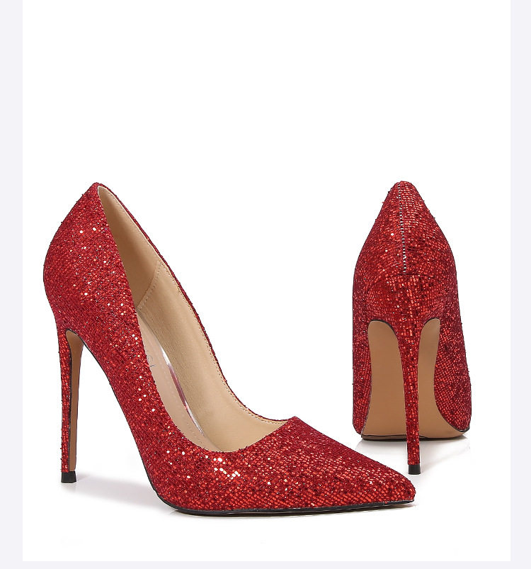 Giày cao gót nữ mũi nhọn gót siêu cao phủ sequins lấp lánh phong cách Âu Mỹ — Màu bạc, Màu sắc, Màu vàng, Màu đỏ chi tiết 39