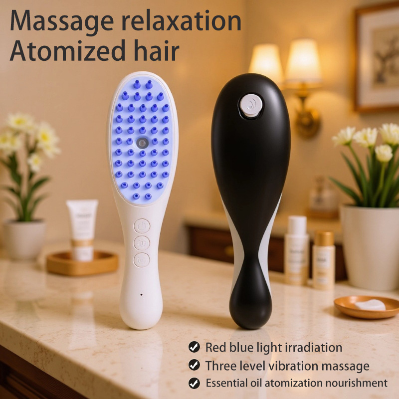 New Spray Fluffy Massage Comb Scalp Electric Massage Instrument Red Light Head Care Essence Application Introducer