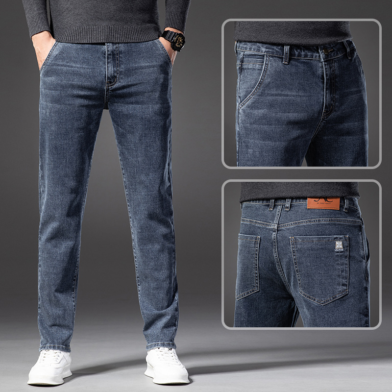 Guangzhou Xintang pantalones vaqueros de los hombres de mediana edad clásico cómodo negocio pantalones casuales de los hombres de estiramiento Delgado Pantalones rectos de los hombres