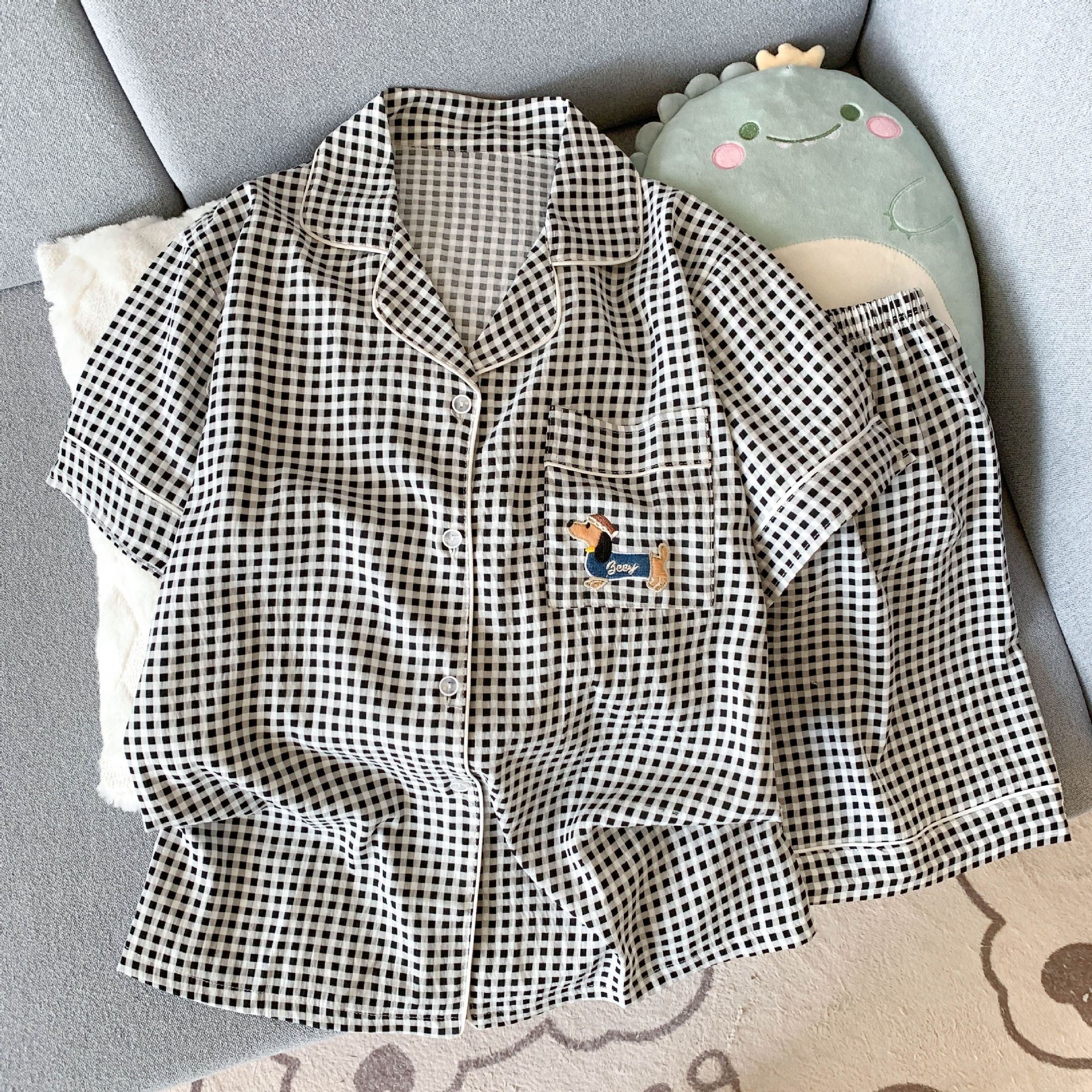 Al por mayor transfronterizo explosión de verano nubes cardigan solapa pijamas de niña dulce mangas cortas pantalones cortos set de ropa para el hogar