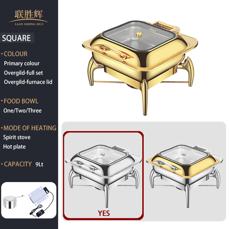 horno de buffet de acero inoxidable transfronterizo horno de buffet de hotel aislante de oro horno de calor eléctrico de alcohol dorado