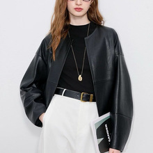 2025秋季新款皮衣PU外套荔枝纹圆领宽松极简老钱风经典黑源头工厂