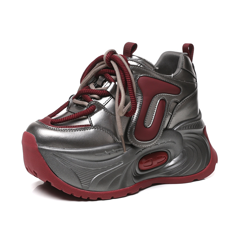 Giày sneaker nữ đế dày tăng chiều cao phong cách bánh xốp mềm mại — Màu be