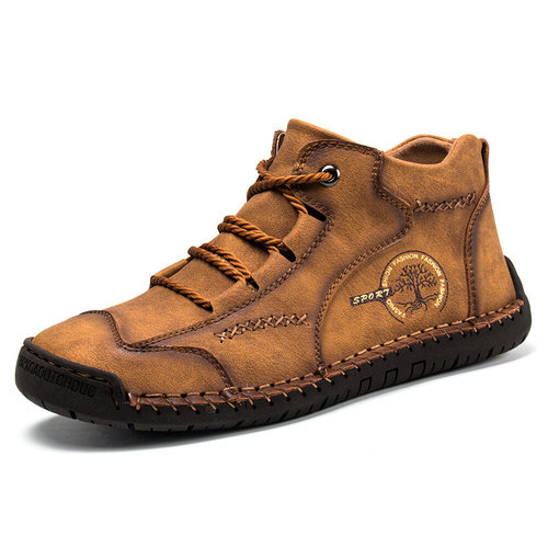 Winter and Autumn Men's Brim Martin Boots Retro Casual Mid-Top Men's Boots Handmade Large Men's Leather Boots