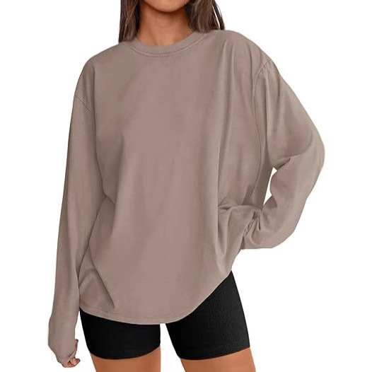 Cross-Border European and American Women's Clothing, Long-Sleeved Tops, Loose-Fitting Large-Size Round-Neck Rayon T-Shirts, One-Piece Drop Shipping Cross-Border European and American Women's Clothing, Long-Sleeved Tops, Loose-Fitting Large-Size Round-Neck Rayon T-Shirts, One-Piece Drop Shipping