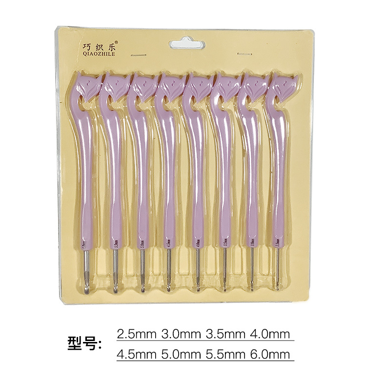 Herramientas de tejer suéter aguja cabeza zorro mango plástico galvanoplastia oro rosa crochet conjunto 8 tarjeta inserción embalaje