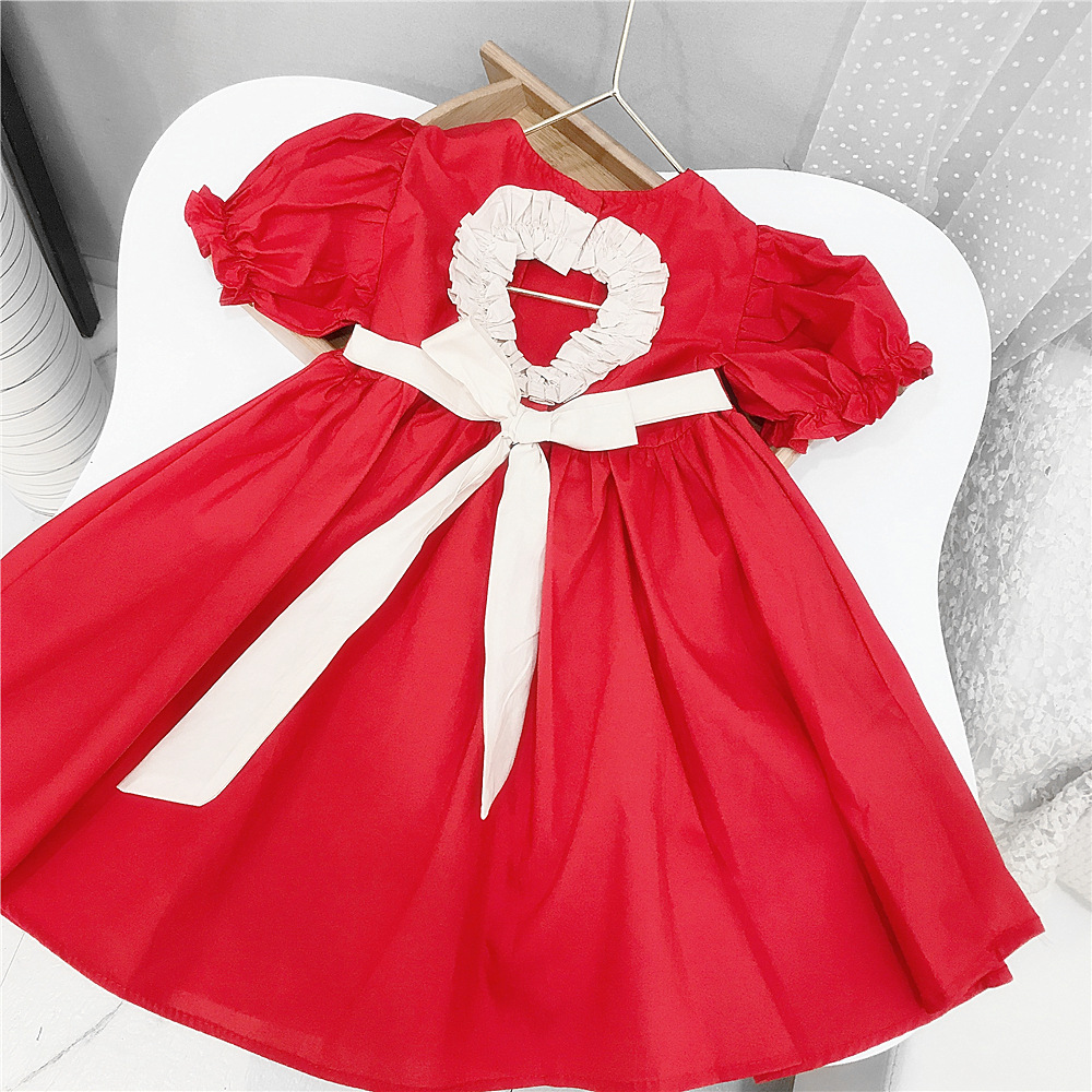 2021夏季新品儿童韩版洋气女童爱心镂空棉布连衣裙女宝泡泡袖裙子|ru