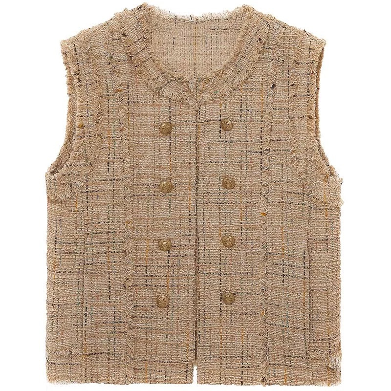 24 Autumn and Winter New in stock Simple Casual All-match Tweed Chanel Sleeveless Vest Jacket Women