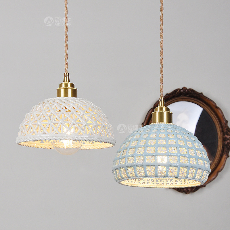 Nordic Style Ceramic Brass Woven Retro Simple Bedside Restaurant Kitchen Balcony Bedroom B&B Atmosphere Chandelier