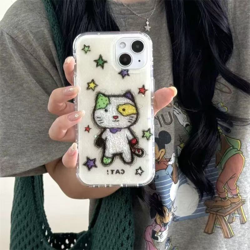 Neto lindo gato estrella para Apple 16ProMax funda para teléfono móvil cadena 15Pro 14/13 nuevo 15PM
