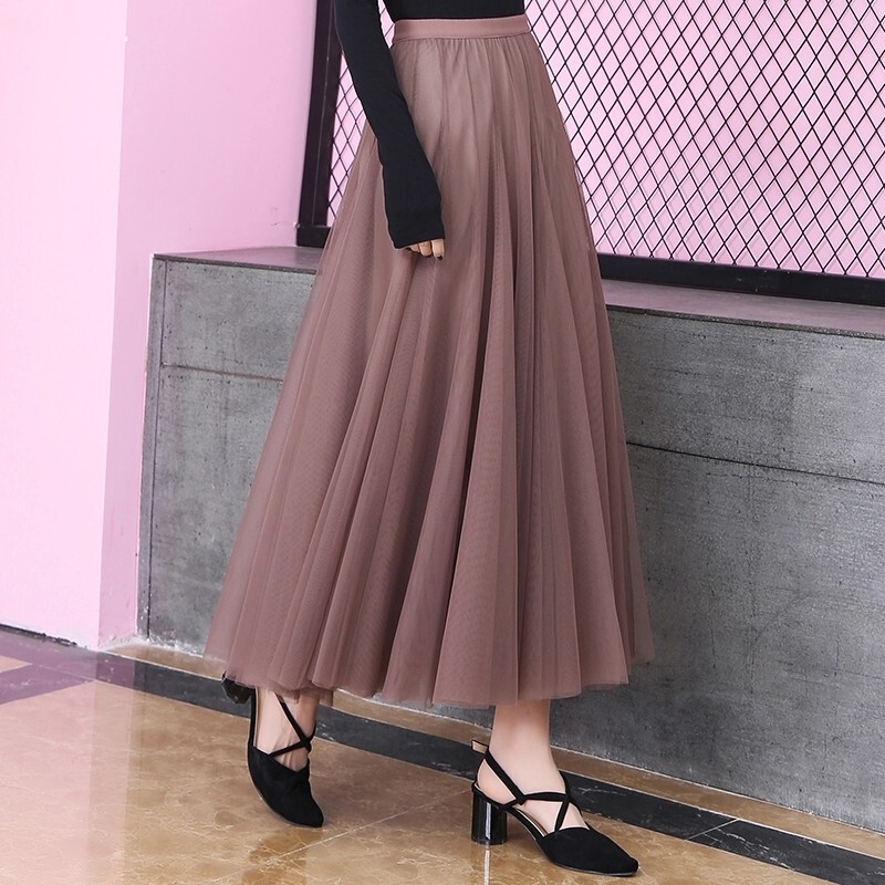 Red Mesh Long Skirt with Large Flares for Live Streaming, A-Line Skirt That Slims the Figure and Covers the Hips, Slimming Purple Tulle Skirt