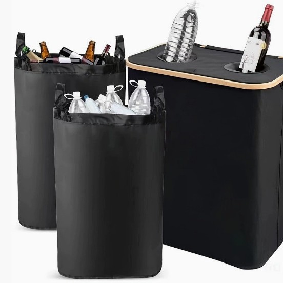 Cesta transfronteriza de artículos diversos y ropa sucia con tapa, cesta de almacenamiento de tela Oxford de bambú reciclada plegable, hogar con bolsa interior, caja de botella