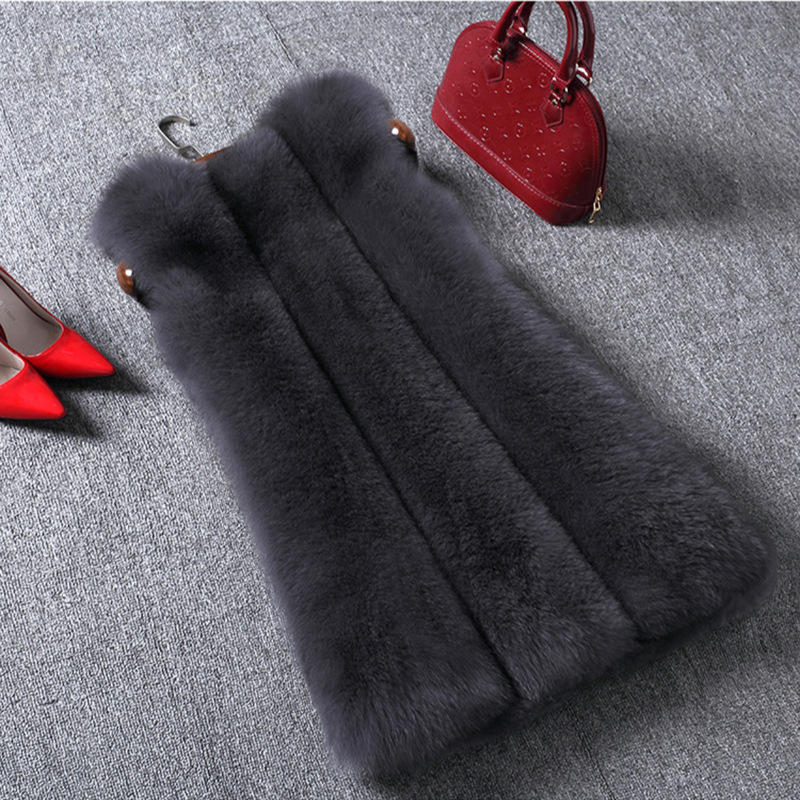 Abbigliamento da donna Gilet di pelliccia di volpe caldo, aderente, di media lunghezza, in un unico pezzo_voghion.com