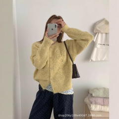 egg自制原创专柜品羊驼小花单排木扣针织开衫宽松显瘦百搭上衣女