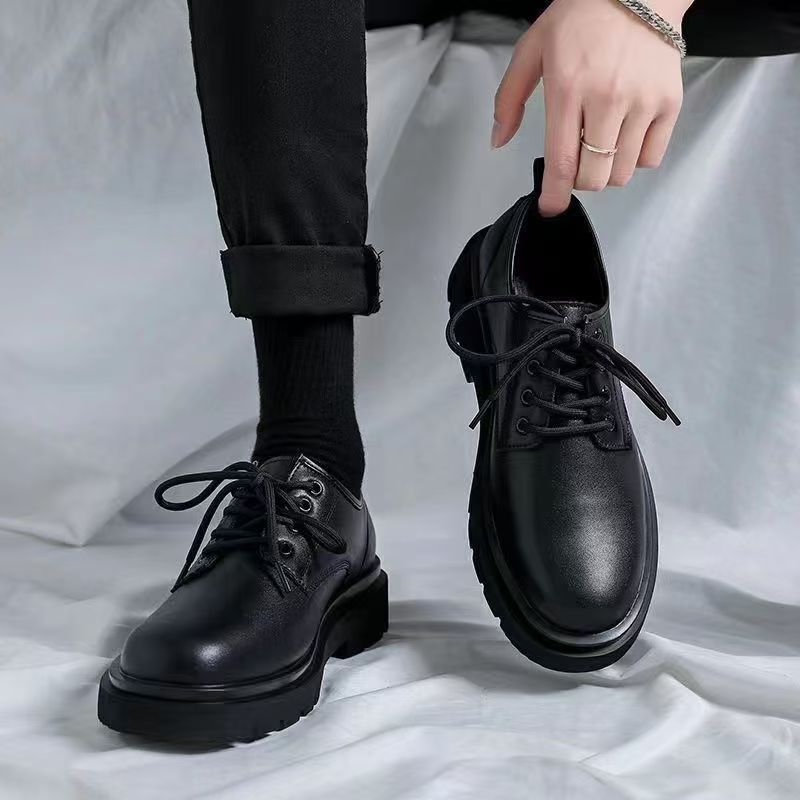 Men's British-style casual leather shoes, black, thick-soled, lace-up, soft-soled, non-slip, wear-resistant men's shoes Men's British-style casual leather shoes, black, thick-soled, lace-up, soft-soled, non-slip, wear-resistant men's shoes