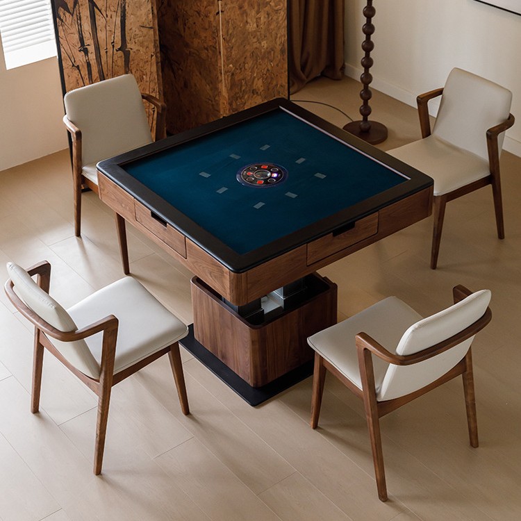 Mesa de centro de elevación multifuncional, mesa de mahjong, máquina de mahjong de madera maciza automática integrada, mesa de comedor, madera de nogal negro de América del Norte de doble uso