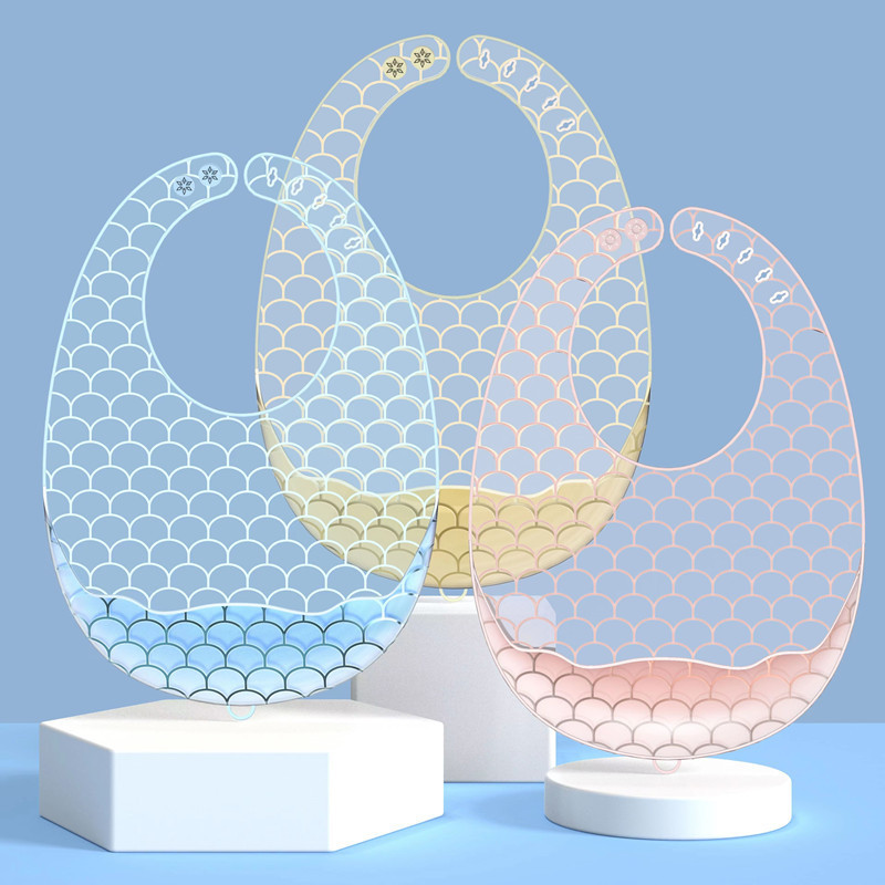 Factory baby eating waterproof bib baby spit soft silicone thin transparent food supplement food bib children's bib