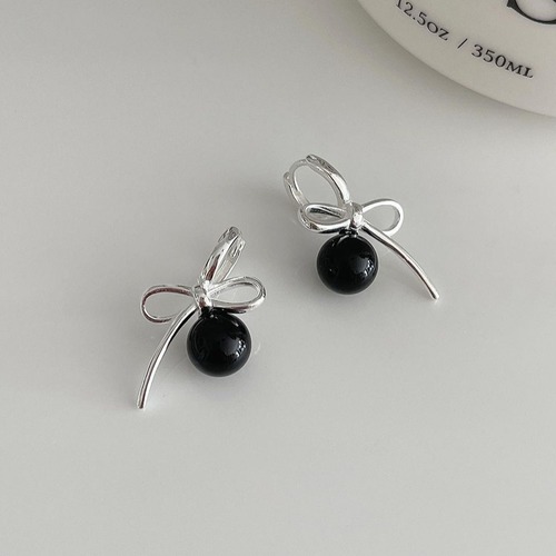 Korean jewelry all-over S925 silver ins style pearl bow natural agate temperament versatile earrings and ear buttons for women
