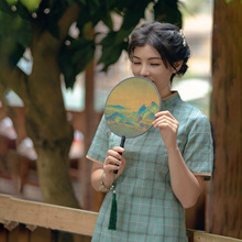 双面千里江山古典团扇扇子舞蹈专用古典舞旗袍汉服摄影古风道具扇