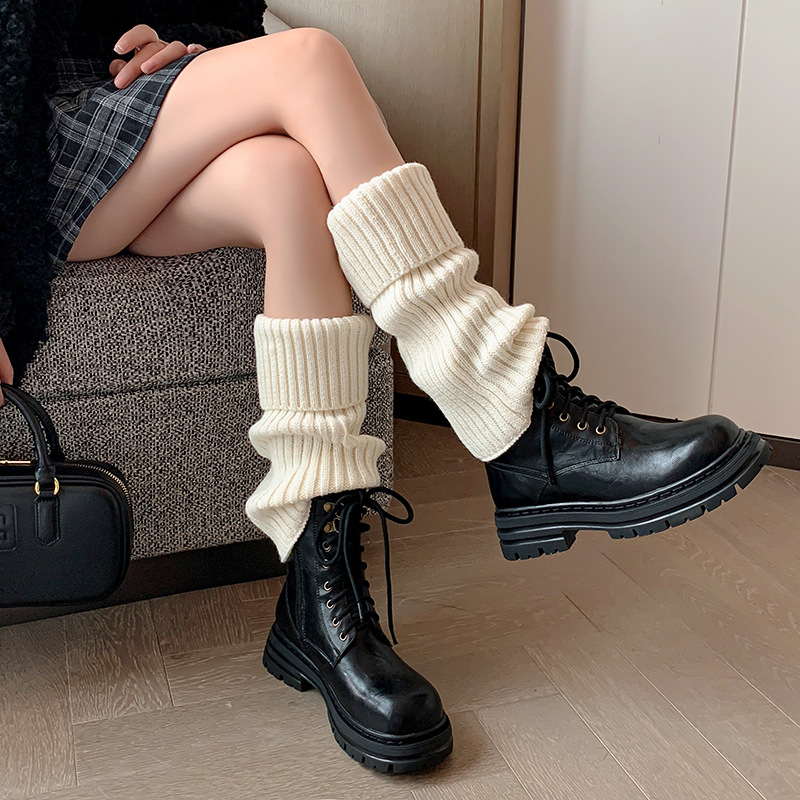 法式厚底兔毛雪地靴真皮侧拉链加绒棕色马丁靴系带显瘦毛毛短靴女