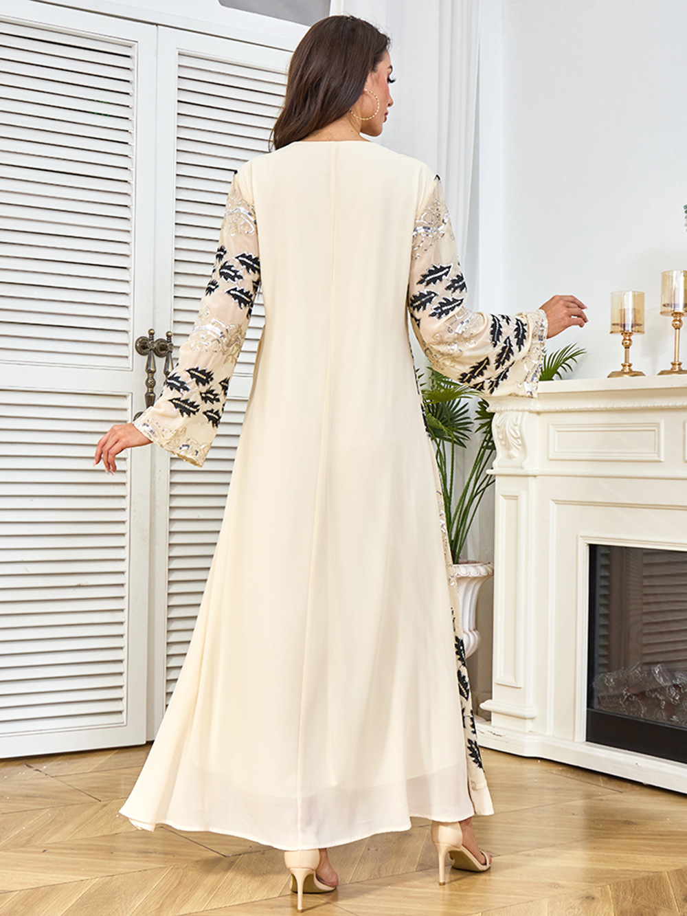 New Cross-border Dubai Abaya Clothing, Abaya, Middle Eastern Dress, Long-sleeved Sequined Arabic Gown_ecoleips.com