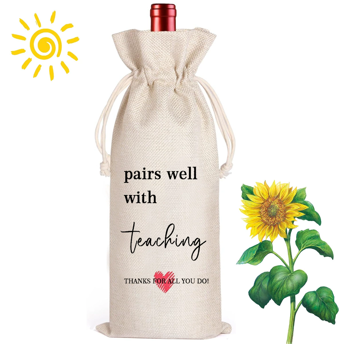 Подарочный пакет для вина ко Дню учителя, имитация льняного мешка на шнурке, праздничная упаковка, креативный пакет для вина