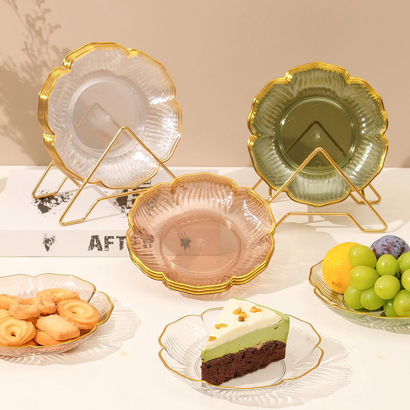 Creative High-looking flower fruit plate light luxury golden edge Glacier pattern fruit basin living room dried fruit nut storage plate