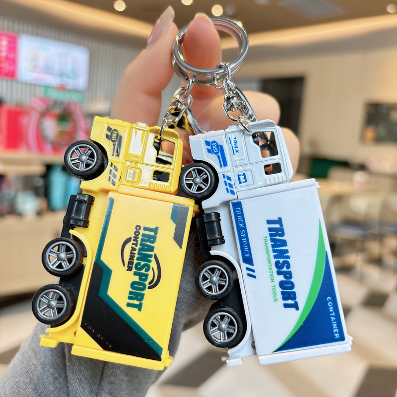 Alloy express car door back force truck simulation key chain mini model logistics transport car toy bag pendant