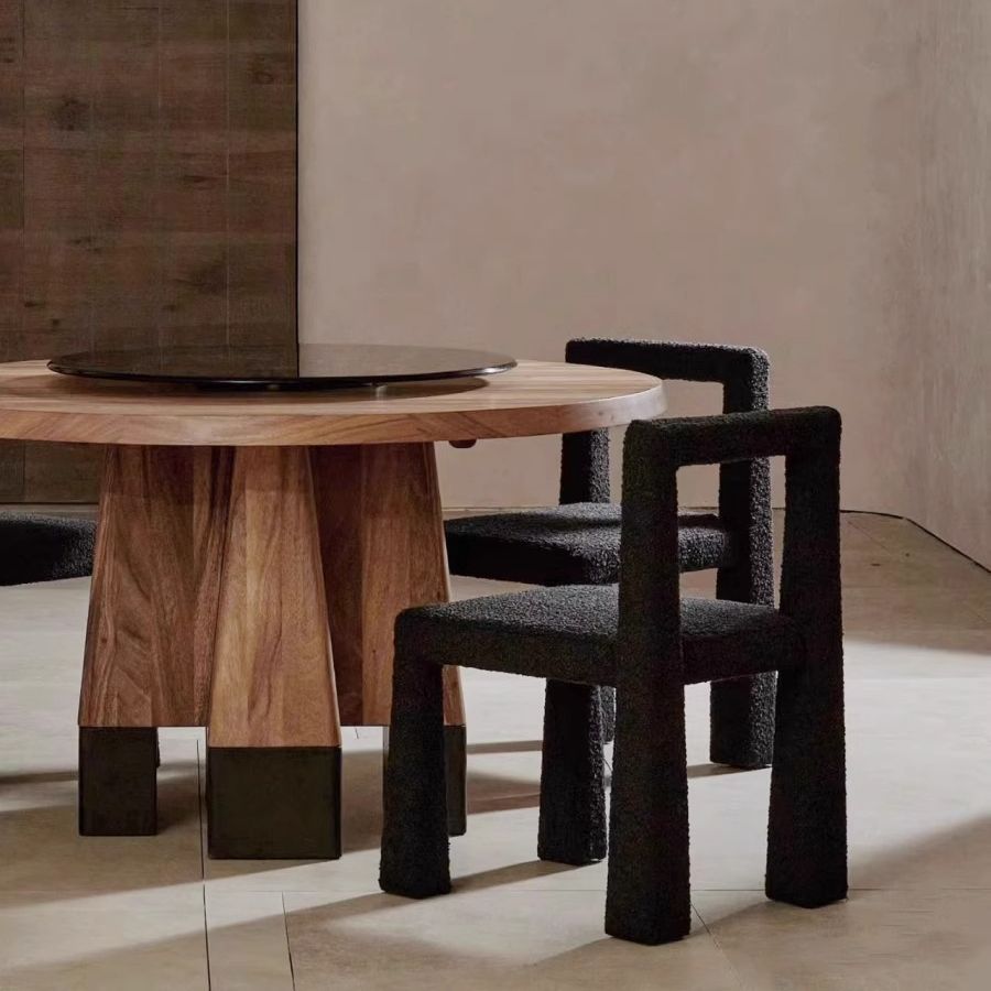 Wabi-Sabi Style Lambswool Dining Table & Chair Designer Collection Modern Minimalist Home Makeup Stool, Instagram-Worthy Influencer-Approved Chair