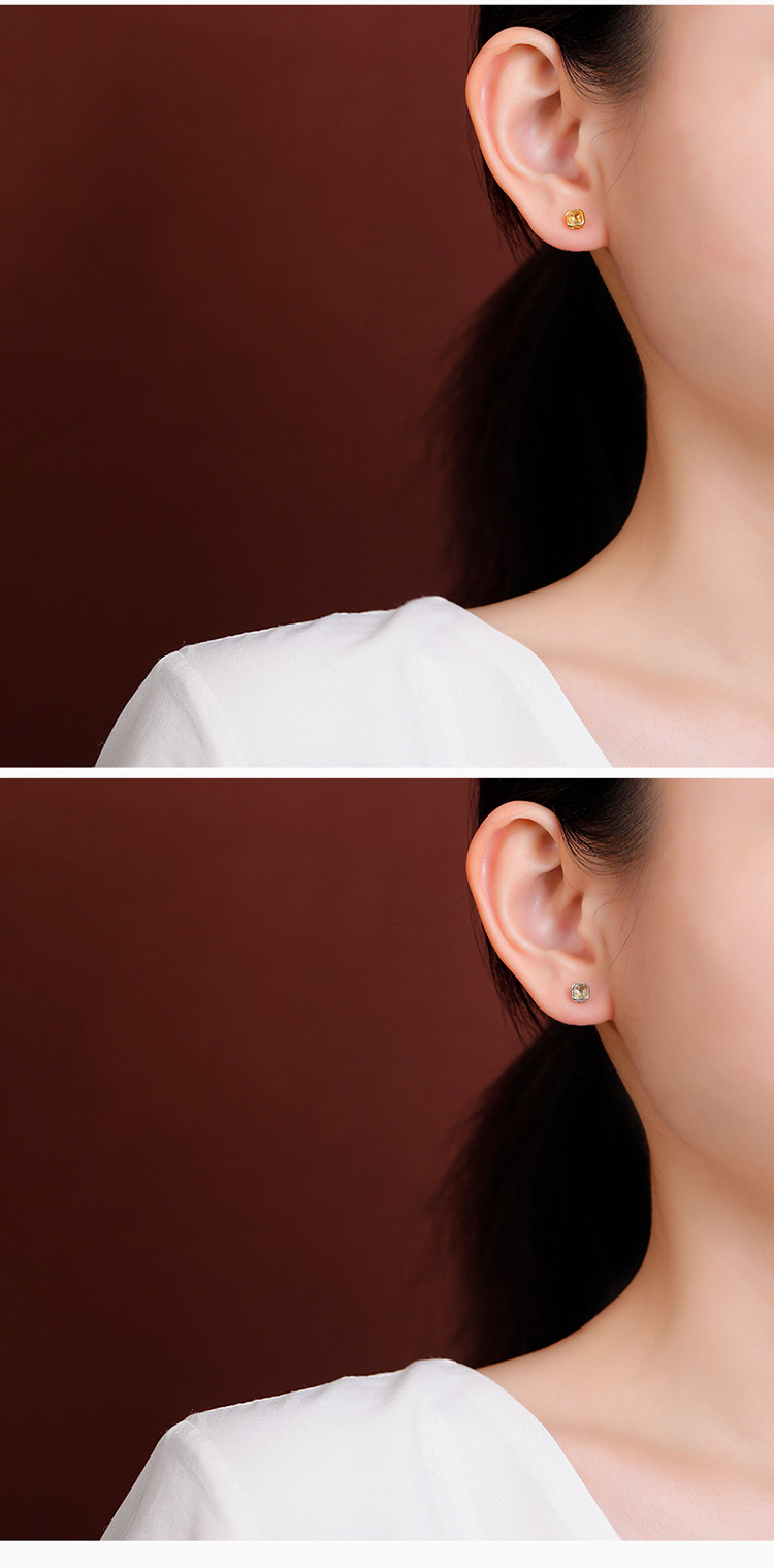 Bông tai bạc S925 mạ vàng đính đá thạch anh tím mặt cắt vuông — Kiểu citrine màu vàng chi tiết 9