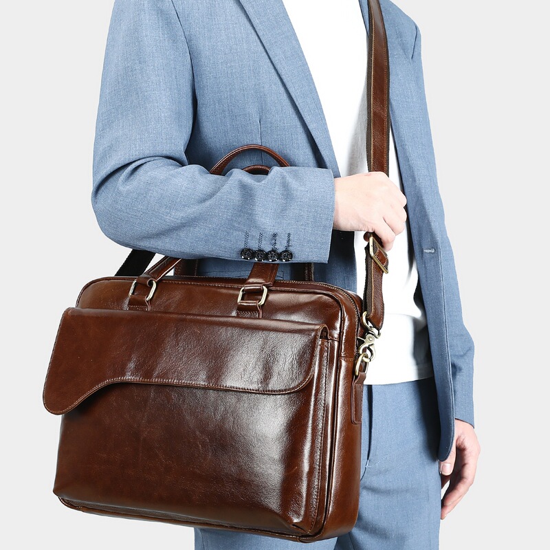 New Style Men's Briefcase, High-End Genuine Leather Horizontal Style Business Handbag, Leather Business Bag, Laptop Bag for Men