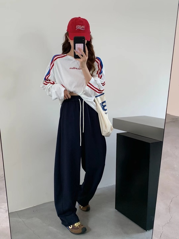 秋季新款空气层慵懒宽松时尚简约休闲运动裤女直筒阔腿裤卫裤2313|undefined