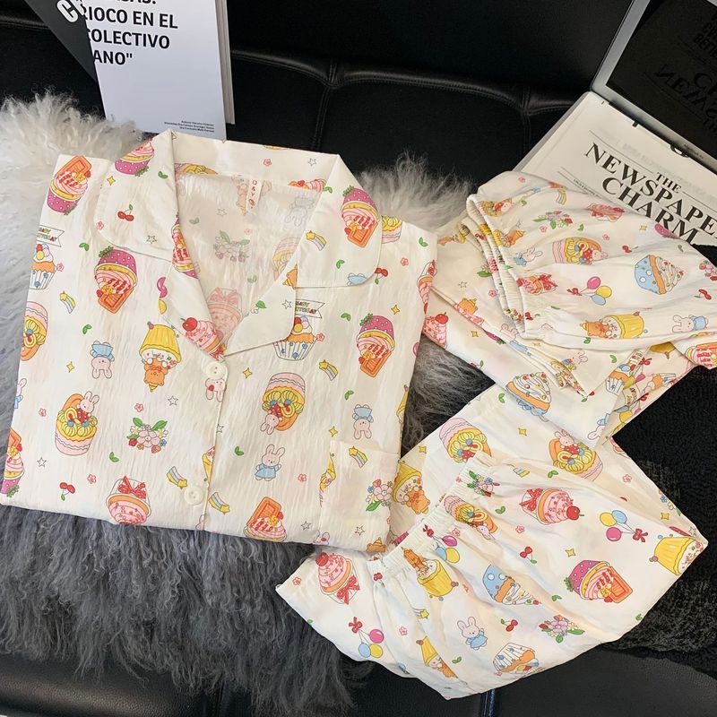 【蓝豹纹凯蒂猫】蓝色豹纹短袖云朵绵三件套褐色领睡衣女夏家居服|undefined