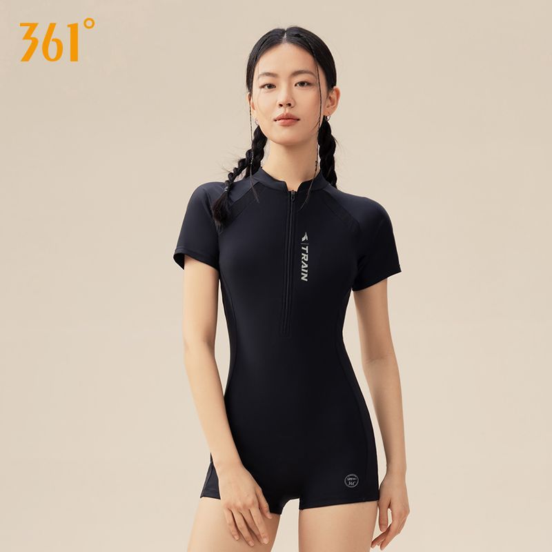 361度游泳衣女士连体平角高档新款爆款遮肚显瘦保守大码运动泳装