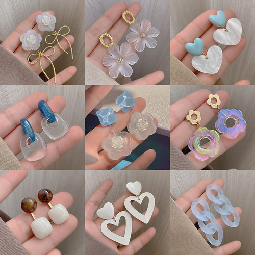 925 silver needle design acrylic earrings for women, Korean niche retro ins Internet celebrity earrings, forest-style high-end earrings