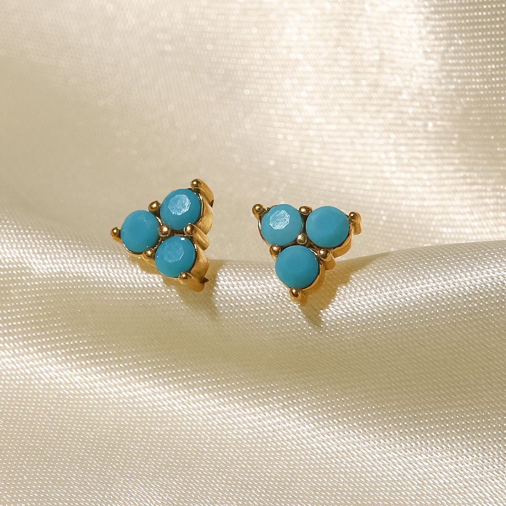 Fashion Triangle Stainless Steel Ear Studs Gold Plated Turquoise Stainless Steel Earrings