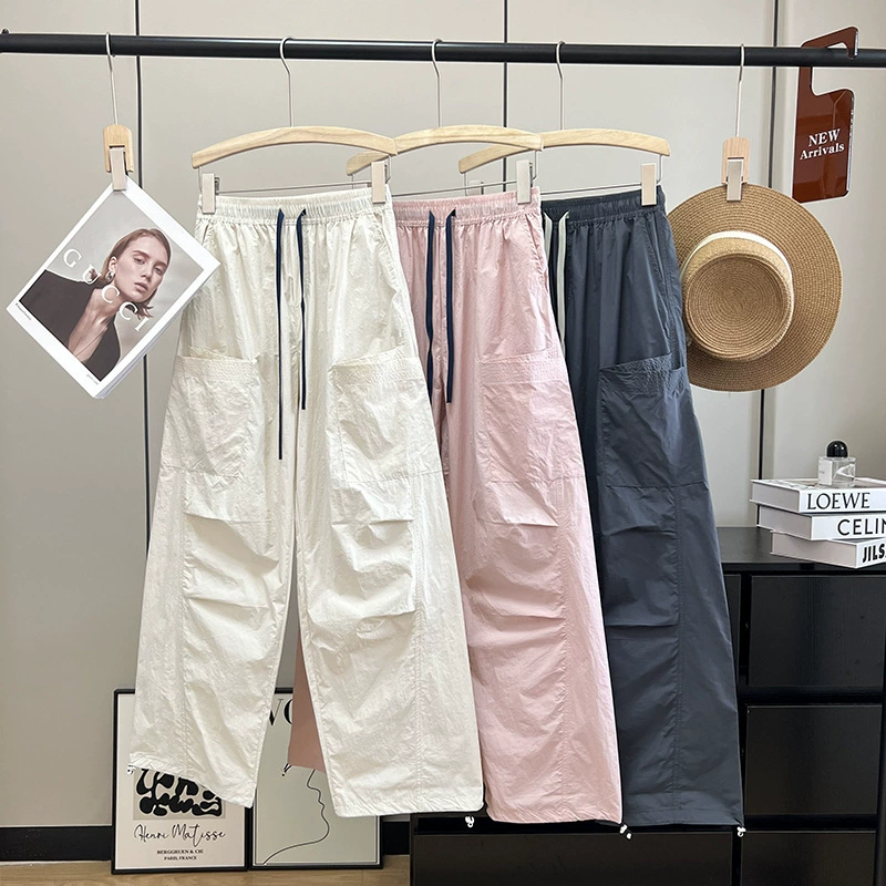 Высококачественный продукт! Уличные тонкие легкие дышащие солнцезащитные широкие брюки-карго с завязками и рюшами для женщин, брюки-парашюты