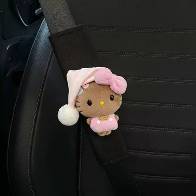 Seat belt shoulder pad: Soft, Anti-Neck Strangulation, Couple's Car - pink-nightcap-pink-beany-eye-kt-standard