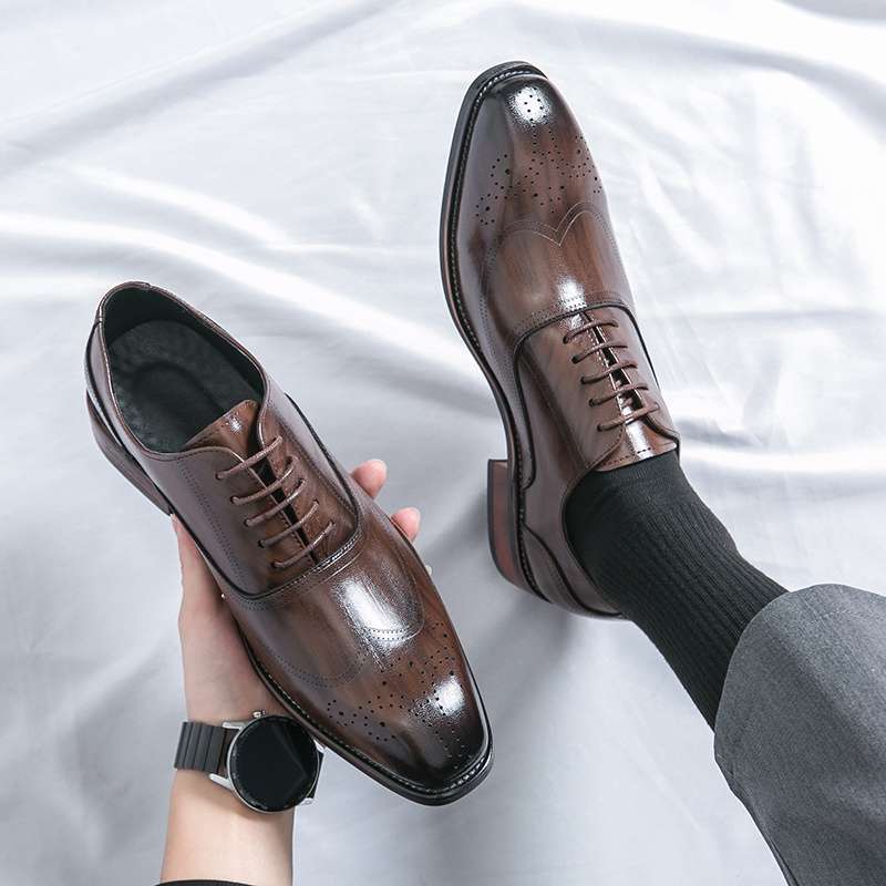 Men's Brogue Leather Shoes, Men's British Style Business Formal Wear, Low-Cut Versatile Breathable Suit Groom's Wedding Shoes