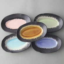 【5件套】日本进口美浓烧西庵窑彩釉冰裂纹椭圆甜品盘日式菜蝶