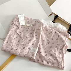 レース波点kitty猫パジャマ女春秋新長袖ins風日系アニメルーム服セット