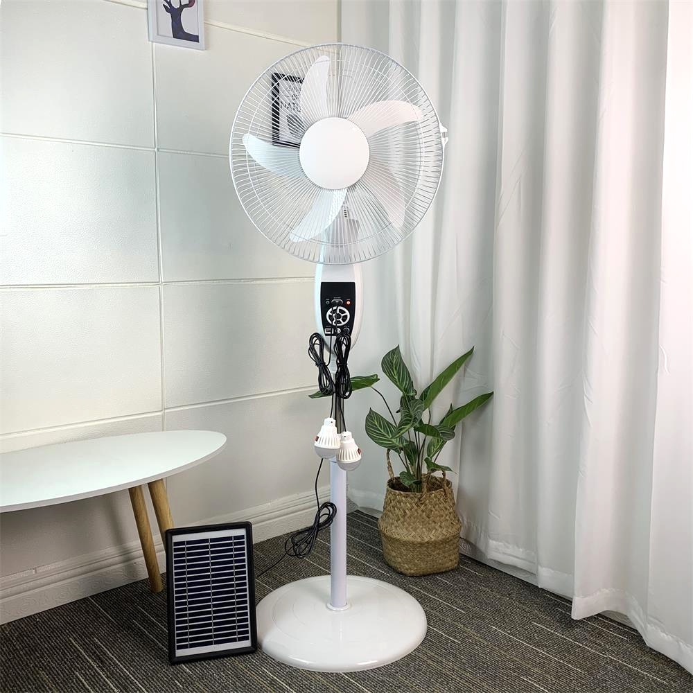 Ventilador vertical recargable de 16 pulgadas con panel solar, control remoto, ventilador solar de emergencia interior y exterior