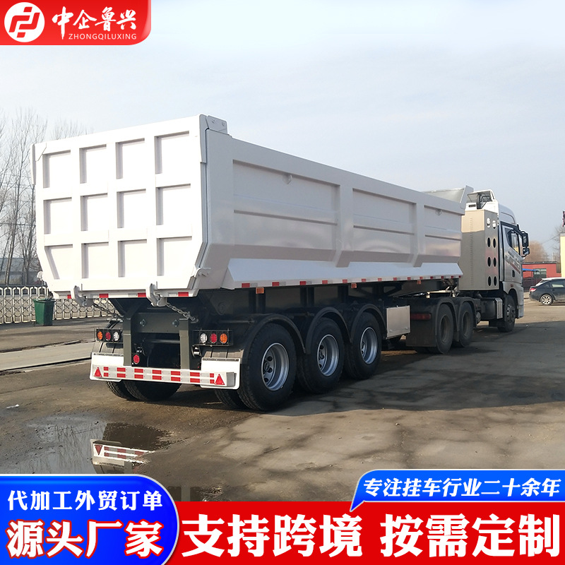 外贸非洲80吨后翻自卸半挂车 3轴重型运输自卸车 U型翻斗直翻挂车