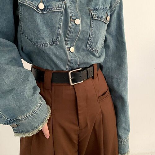 South Korea's 2024 new black belt for women, American retro niche, simple and versatile decorative jeans belt for men