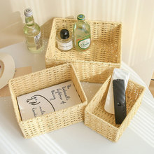 藤编桌面餐具收纳盒 酒店餐厅刀叉筷子笼遥控器钥匙收纳筐