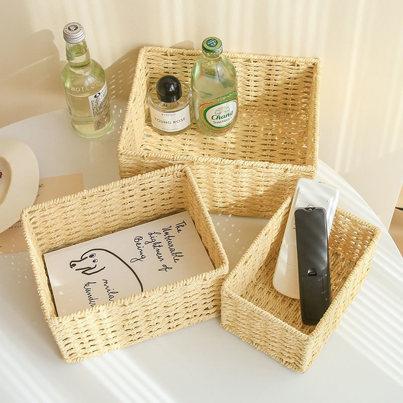 藤编桌面餐具收纳盒 酒店餐厅刀叉筷子笼遥控器钥匙收纳筐